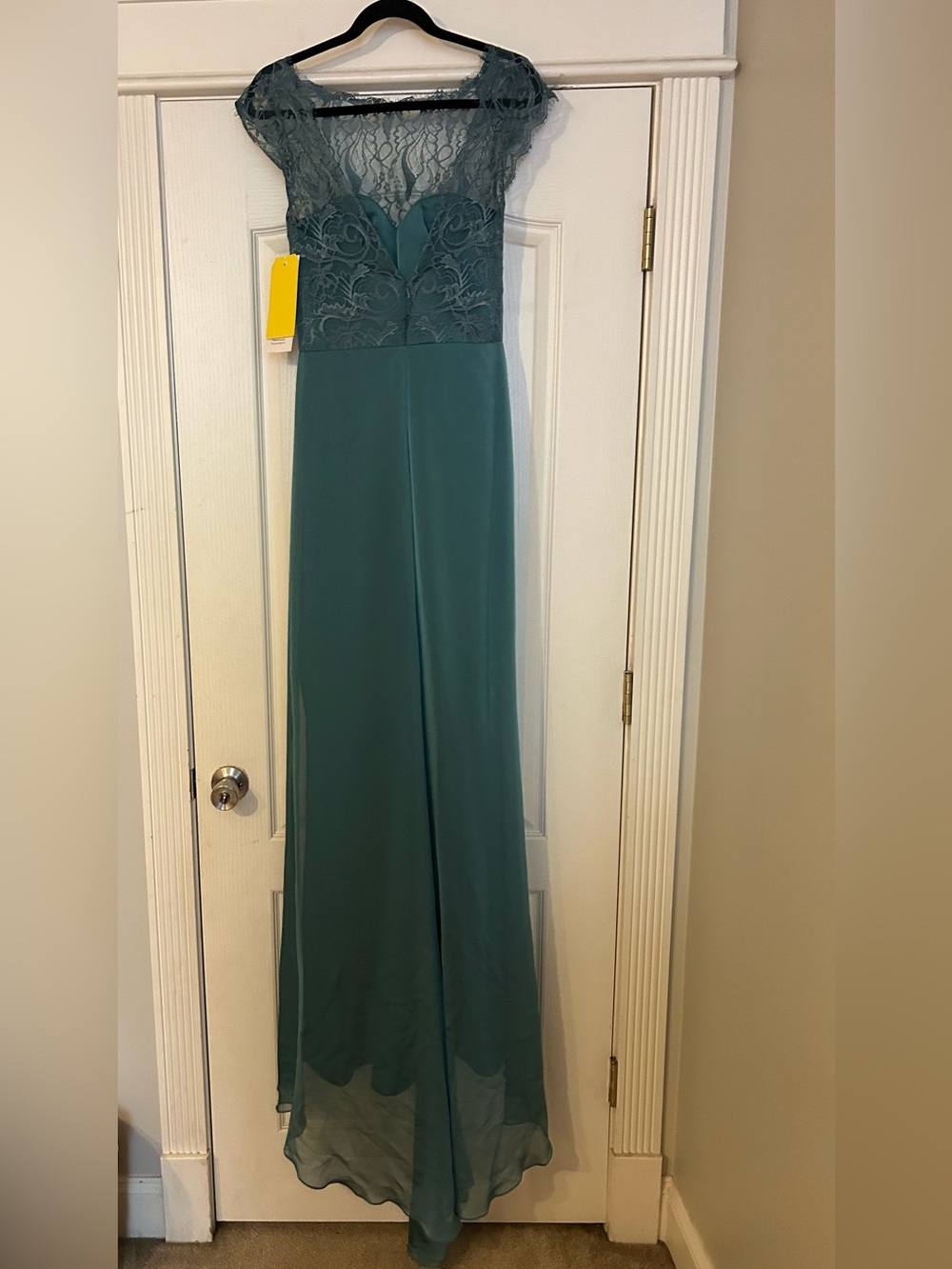 Jim Hjelm Occasions Teal Lace Chiffon Maxi Dress Size 10 NWT - Picture 3 of 8